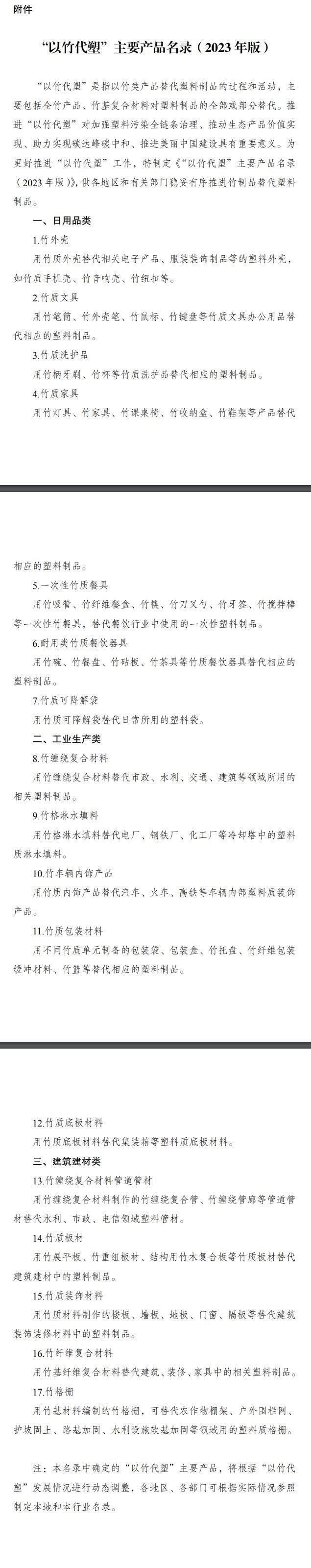 附件：“以竹代塑”主要产品名录(2023年版)